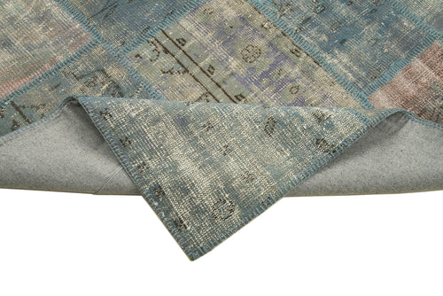Kırk Yama Mavi Patchwork Pamuk Yün El Dokuma Halısı 175x242 Agacan