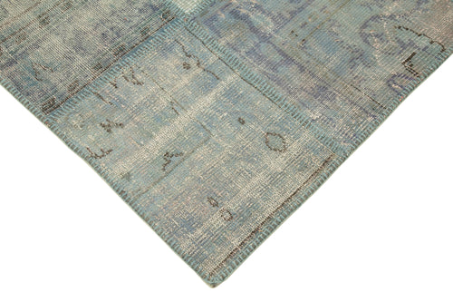 Kırk Yama Mavi Patchwork Pamuk Yün El Dokuma Halısı 175x244 Agacan
