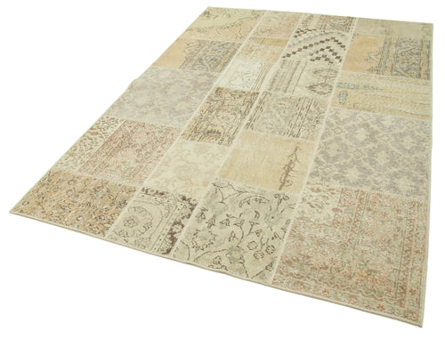 Kırk Yama Bej Patchwork Pamuk Yün El Dokuma Halısı 170x241 Agacan