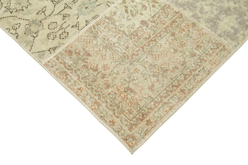 Kırk Yama Bej Patchwork Pamuk Yün El Dokuma Halısı 170x241 Agacan