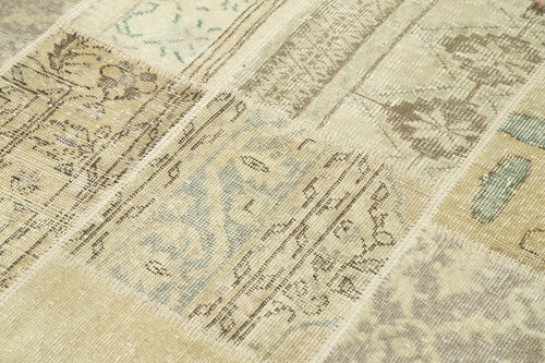 Kırk Yama Bej Patchwork Pamuk Yün El Dokuma Halısı 170x241 Agacan