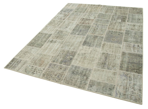 Kırk Yama Gri Patchwork Pamuk Yün El Dokuma Halısı 172x236 Agacan