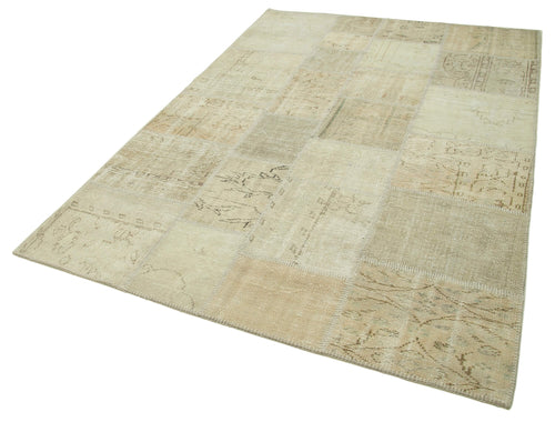 Kırk Yama Bej Patchwork Pamuk Yün El Dokuma Halısı 175x248 Agacan