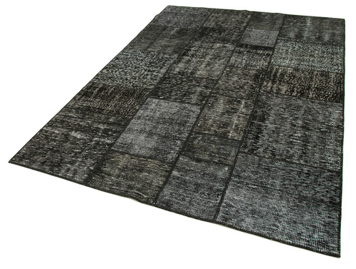 Kırk Yama Siyah Patchwork Pamuk Yün El Dokuma Halısı 171x242 Agacan