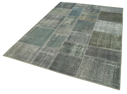 Kırk Yama Gri Patchwork Pamuk Yün El Dokuma Halısı 170x239 Agacan