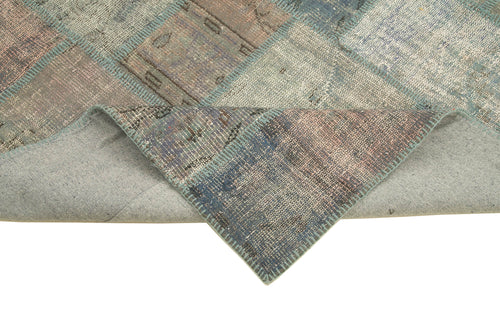 Kırk Yama Mavi Patchwork Pamuk Yün El Dokuma Halısı 177x246 Agacan