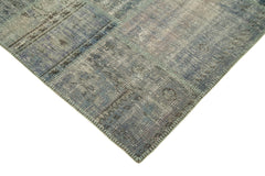 Kırk Yama Mavi Patchwork Pamuk Yün El Dokuma Halısı 174x243 Agacan