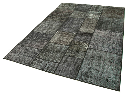 Kırk Yama Siyah Patchwork Pamuk Yün El Dokuma Halısı 172x240 Agacan