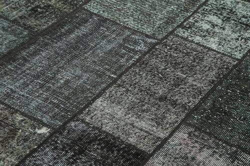 Kırk Yama Siyah Patchwork Pamuk Yün El Dokuma Halısı 172x240 Agacan