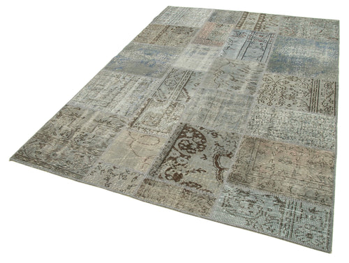 Kırk Yama Gri Patchwork Pamuk Yün El Dokuma Halısı 170x240 Agacan