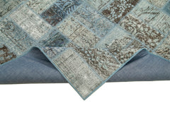 Kırk Yama Mavi Patchwork Pamuk Yün El Dokuma Halısı 178x235 Agacan