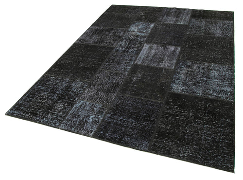 Kırk Yama Siyah Patchwork Pamuk Yün El Dokuma Halısı 170x243 Agacan