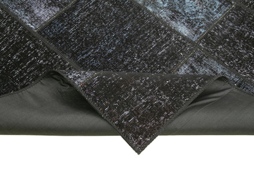 Kırk Yama Siyah Patchwork Pamuk Yün El Dokuma Halısı 170x243 Agacan