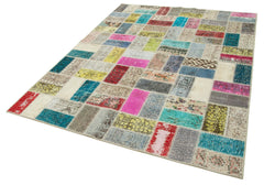 Kırk Yama Pembe Patchwork Pamuk Yün El Dokuma Halısı 176x230 Agacan