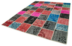 Kırk Yama Pembe Patchwork Pamuk Yün El Dokuma Halısı 236x302 Agacan