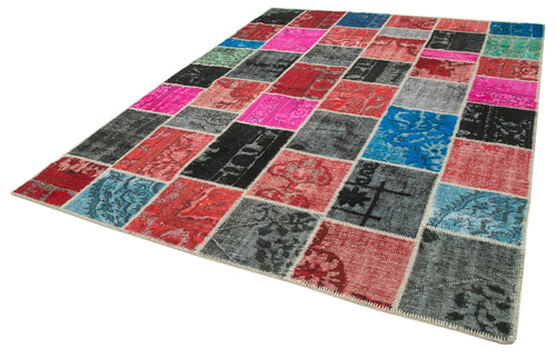 Kırk Yama Pembe Patchwork Pamuk Yün El Dokuma Halısı 236x302 Agacan