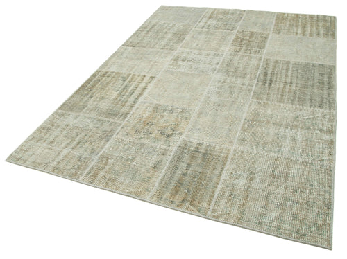 Kırk Yama Bej Patchwork Pamuk Yün El Dokuma Halısı 171x240 Agacan