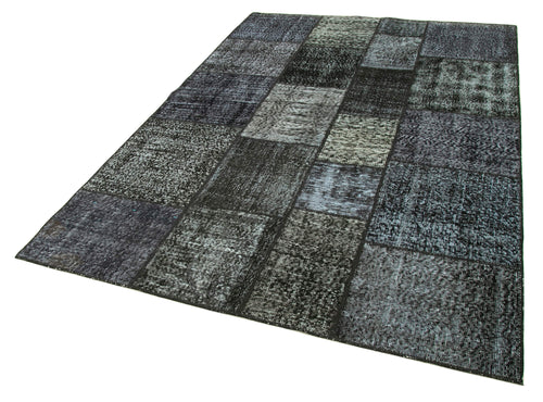 Kırk Yama Siyah Patchwork Pamuk Yün El Dokuma Halısı 171x246 Agacan