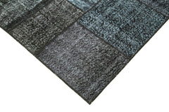 Kırk Yama Siyah Patchwork Pamuk Yün El Dokuma Halısı 171x246 Agacan