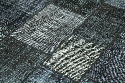 Kırk Yama Siyah Patchwork Pamuk Yün El Dokuma Halısı 171x246 Agacan