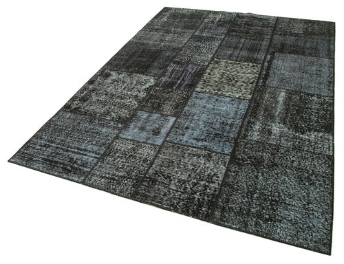 Kırk Yama Siyah Patchwork Pamuk Yün El Dokuma Halısı 171x240 Agacan