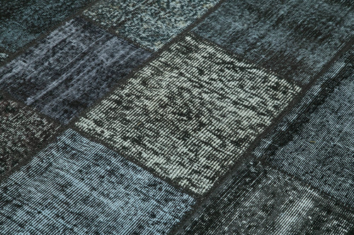 Kırk Yama Siyah Patchwork Pamuk Yün El Dokuma Halısı 171x240 Agacan