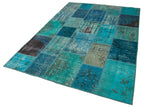 Kırk Yama Turkuaz Patchwork Pamuk Yün El Dokuma Halısı 170x242 Agacan