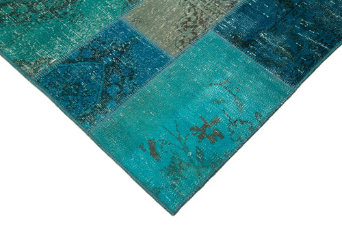 Kırk Yama Turkuaz Patchwork Pamuk Yün El Dokuma Halısı 170x242 Agacan