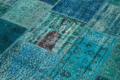 Kırk Yama Turkuaz Patchwork Pamuk Yün El Dokuma Halısı 170x242 Agacan