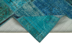 Kırk Yama Turkuaz Patchwork Pamuk Yün El Dokuma Halısı 170x242 Agacan