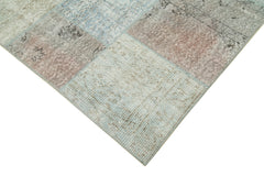 Kırk Yama Mavi Patchwork Pamuk Yün El Dokuma Halısı 171x241 Agacan