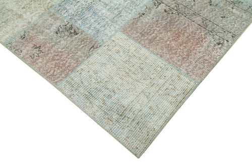 Kırk Yama Mavi Patchwork Pamuk Yün El Dokuma Halısı 171x241 Agacan
