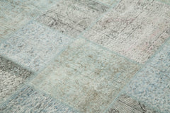 Kırk Yama Mavi Patchwork Pamuk Yün El Dokuma Halısı 171x241 Agacan