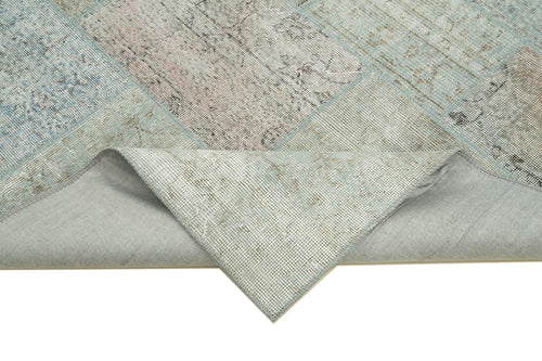 Kırk Yama Mavi Patchwork Pamuk Yün El Dokuma Halısı 171x241 Agacan