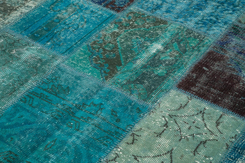 Kırk Yama Turkuaz Patchwork Pamuk Yün El Dokuma Halısı 171x240 Agacan