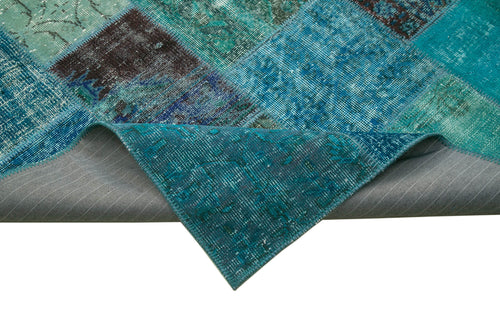 Kırk Yama Turkuaz Patchwork Pamuk Yün El Dokuma Halısı 171x240 Agacan