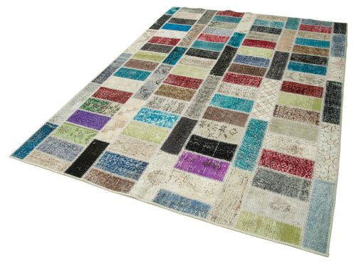 Kırk Yama Pembe Patchwork Pamuk Yün El Dokuma Halısı 178x246 Agacan