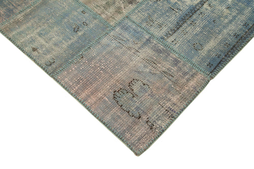 Kırk Yama Mavi Patchwork Pamuk Yün El Dokuma Halısı 175x244 Agacan