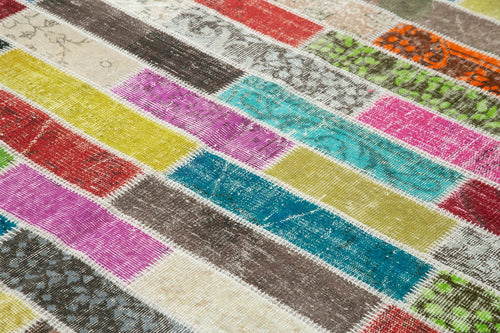 Kırk Yama Pembe Patchwork Pamuk Yün El Dokuma Halısı 176x227 Agacan
