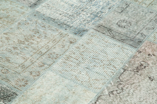 Kırk Yama Mavi Patchwork Pamuk Yün El Dokuma Halısı 170x240 Agacan