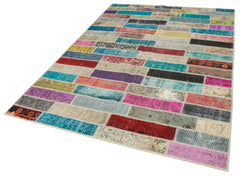 Kırk Yama Pembe Patchwork Pamuk Yün El Dokuma Halısı 170x237 Agacan