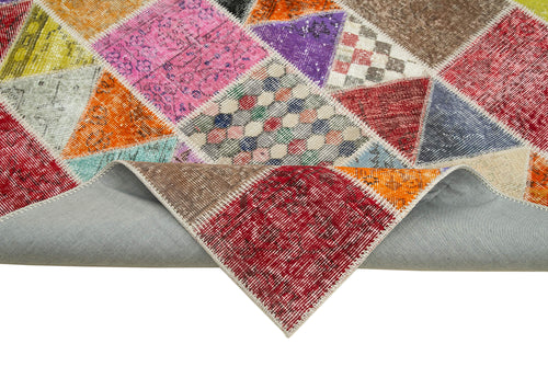 Kırk Yama Pembe Patchwork Pamuk Yün El Dokuma Halısı 180x232 Agacan