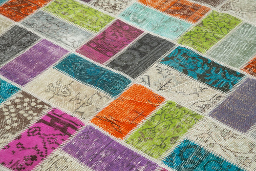 Kırk Yama Pembe Patchwork Pamuk Yün El Dokuma Halısı 173x225 Agacan