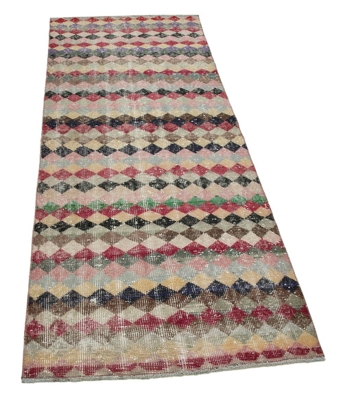 Checkered Runner Beyaz Geometrik Pamuk Yün El Dokuma Halısı 79x211 Agacan