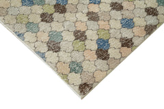 Checkered Kilim Bej Damalı Pamuk Yün El Dokuma Halısı 145x285 Agacan