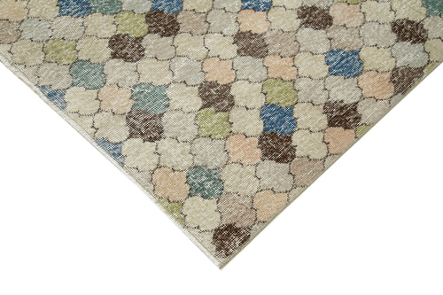 Checkered Kilim Bej Damalı Pamuk Yün El Dokuma Halısı 145x285 Agacan