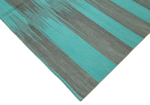 Degrade Kilim Turkuaz Çizgili Pamuk Yün El Dokuma Halısı 297x402 Agacan