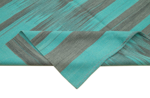 Degrade Kilim Turkuaz Çizgili Pamuk Yün El Dokuma Halısı 297x402 Agacan