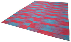 Degrade Kilim Kırmızı Çizgili Pamuk Yün El Dokuma Halısı 294x368 Agacan