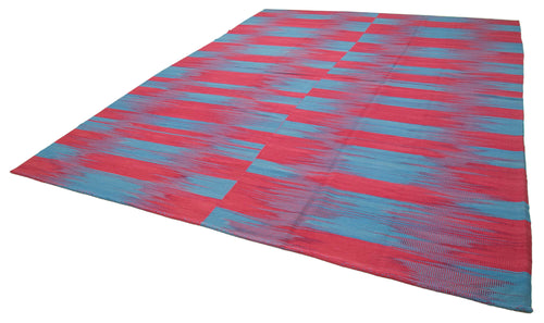 Degrade Kilim Kırmızı Çizgili Pamuk Yün El Dokuma Halısı 294x368 Agacan
